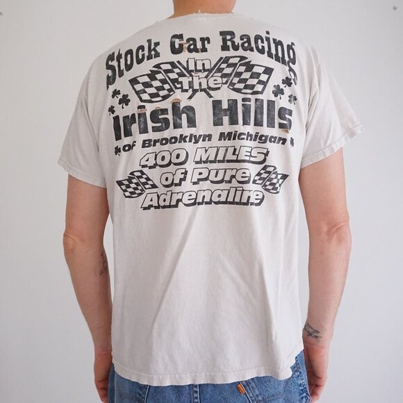 VTG Y2K Fruit Of The Loom Stock Car 400 Mile  Race Irish Hills White T-Shirt L - Picture 2 of 13